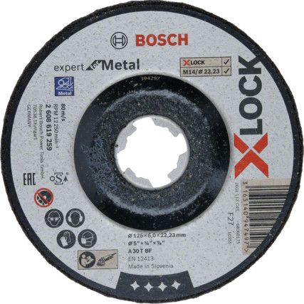 Grinding Disc, X-LOCK Expert, 30-Medium/Coarse, 125 x 6 x 22.23 mm, Type 27, Aluminium Oxide