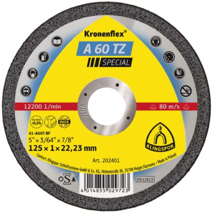 Cutting Disc, Kronenflex, 60-Fine, 100 x 1 x 16 mm, Type 41, Aluminium Oxide