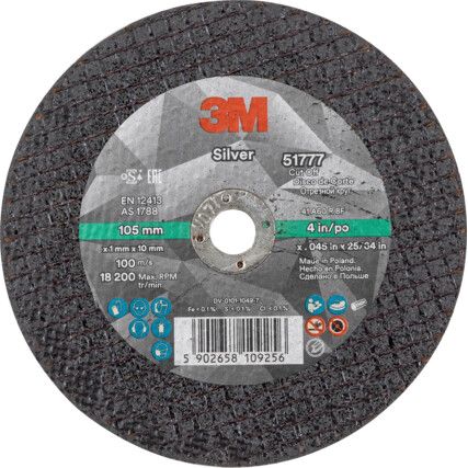 51777, Cutting Disc, Silver, 60-Fine, 105 x 1 x 9.53 mm, Type 41, Ceramic