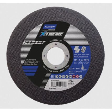 Cutting Disc, X-Treme, 46-Fine/Medium, 115 x 1.6 x 22.23 mm, Type 41, Aluminium Oxide