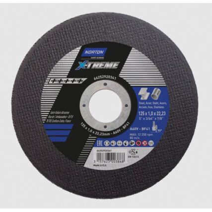 Cutting Disc, X-Treme, 60-Fine, 125 x 1 x 22.23 mm, Type 41, Aluminium Oxide