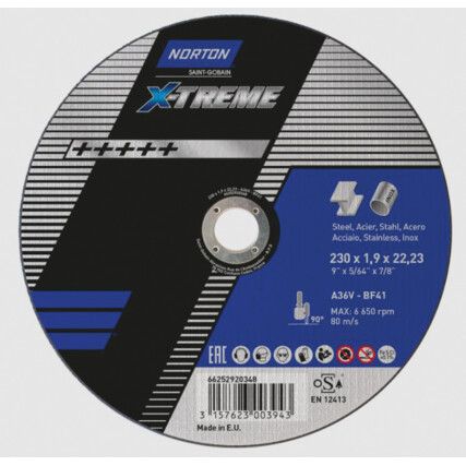 Cutting Disc, X-Treme, 36-Medium, 230 x 1.9 x 22.23 mm, Type 41, Aluminium Oxide