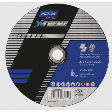 Cutting Disc, X-Treme, 36-Medium, 230 x 2 x 22.23 mm, Type 41, Aluminium Oxide