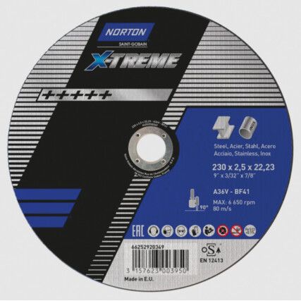 Cutting Disc, X-Treme, 36-Medium, 230 x 2.5 x 22.2 mm, Type 41, Aluminium Oxide