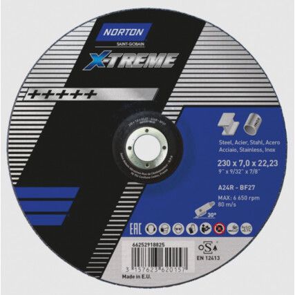 Grinding Disc, X-Treme, 24-Coarse, 230 x 7 x 22.23 mm, Type 27, Aluminium Oxide