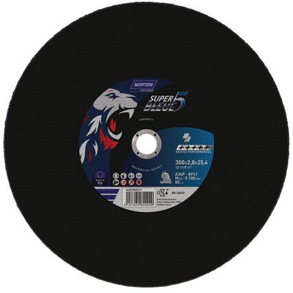 Cutting Disc, Super Bleue 4, 36-Medium, 300 x 2.8 x 25.4 mm, Type 41, Aluminium Oxide