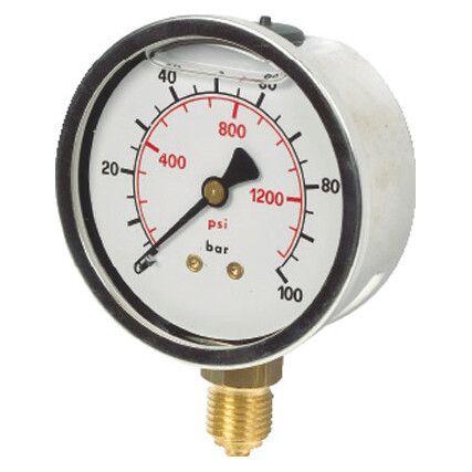 PG30-100B8G 0-30PSI Pressure Gauge 100mm Dial 1/2in BSPP Bottom Connection, Glycerine Filled.