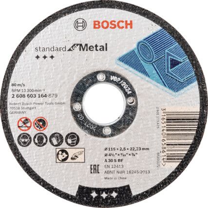 Cutting Disc, 30-Medium/Coarse, 115 x 2.5 x 22.23 mm, Type 41, Aluminium Oxide