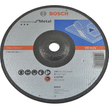 Grinding Disc, 24-Coarse, 230 x 6 x 22.23 mm, Type 27, Silicon Carbide