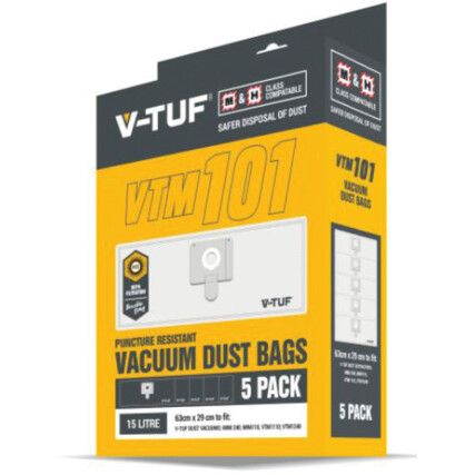 Dust Bags To Fit V-Tuf Mini Vac 15L, Pack of 5