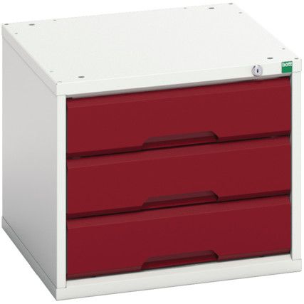 Verso Drawer Cabinet, 3 Drawers, Light Grey/Red, 450 x 525 x 550mm