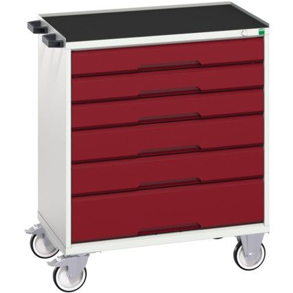 Verso Mobile Storage Cabinet, 6 Drawers, Light Grey/Red, 965 x 800 x 550mm