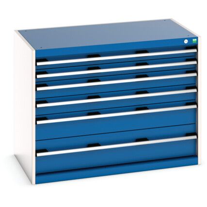 Cubio Drawer Cabinet, 6 Drawers, Blue/Light Grey, 800 x 1050 x 650mm