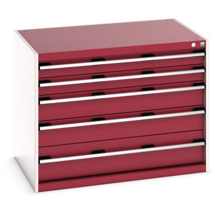 Cubio Drawer Cabinet, 5 Drawers, Light Grey/Red, 800 x 1050 x 750mm