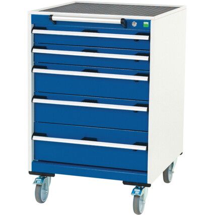 Cubio Mobile Storage Cabinet, 5 Drawers, Blue/Light Grey, 980 x 650 x 650mm