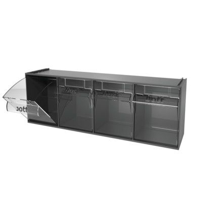 Tilt Storage Boxes, Plastic, Grey, 600x170x206mm, 4 Compartments