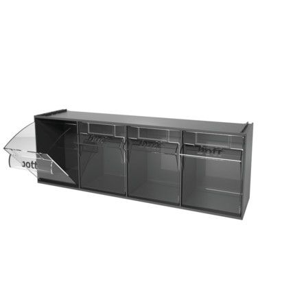 Tilt Storage Boxes, Plastic, Grey, 600x178x206mm, 4 Compartments