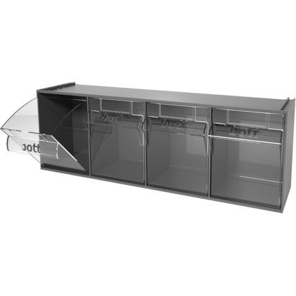 Perfo Tilt Box, Polypropylene, Grey/Transparent, 600x178x206mm, 4 Compartments