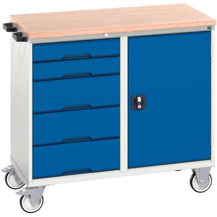 Verso Roller Cabinet, 5 Drawers, Blue/Light Grey, 980 x 1050 x 600mm