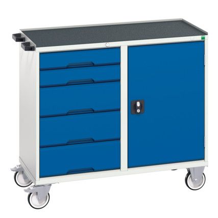 Verso Roller Cabinet, 5 Drawers, Blue/Light Grey, 965 x 1050 x 550mm