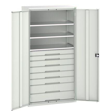 Verso Kitted Cupboard, 2 Doors, Light Grey, 2000 x 1050 x 550mm
