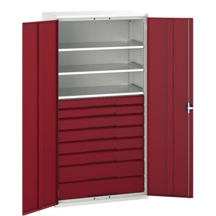 Verso Kitted Cupboard, 2 Doors, Red, 2000 x 1050 x 550mm