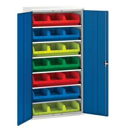 Verso Parts Bin Cupboard, 2 Doors, Blue, 2000 x 1050 x 550mm