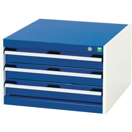 Cubio Drawer Cabinet, 3 Drawers, Blue/Light Grey, 400 x 650 x 650mm