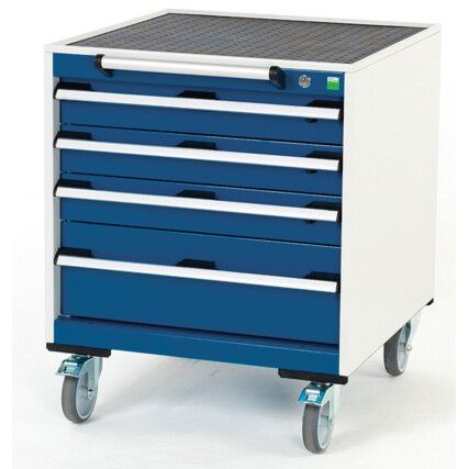 Cubio Mobile Storage Cabinet, 4 Drawers, Blue/Grey, 780 x 650 x 650mm