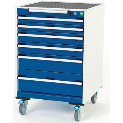 Cubio Mobile Storage Cabinet, 6 Drawers, Blue/Grey, 985 x 650 x 650mm
