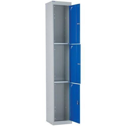 PPE Locker, 3 Doors, Blue, 1800 x 300 x 300mm