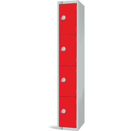Compartment Locker, 4 Doors, Red, 1800 x 300 x 300mm