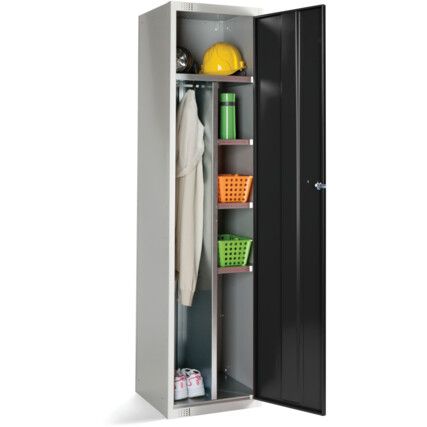 Workwear Locker, Single Door, Black, 1800 x 450 x 450mm