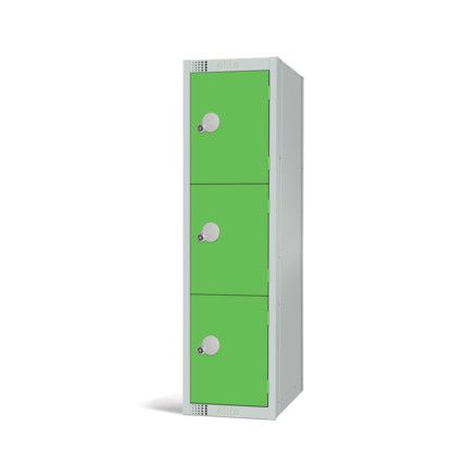 Low Height Locker, 3 Doors, Green, 1370 x 300 x 450mm
