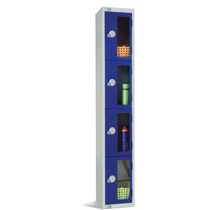 Vision Panel Locker, 4 Doors, Blue, 1800 x 300 x 300mm