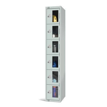 Vision Panel Locker, 6 Doors, Mid Grey, 1800 x 300 x 450mm