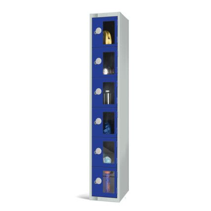 Vision Panel Locker, 6 Doors, Blue, 1800 x 300 x 450mm