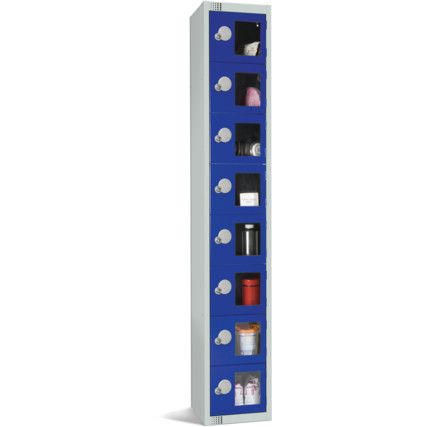 Vision Panel Locker, 8 Doors, Blue, 1800 x 300 x 300mm