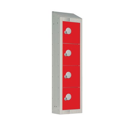 Personal Effects Locker, 4 Doors, Red, 990 x 250 x 160mm, Sloped Top