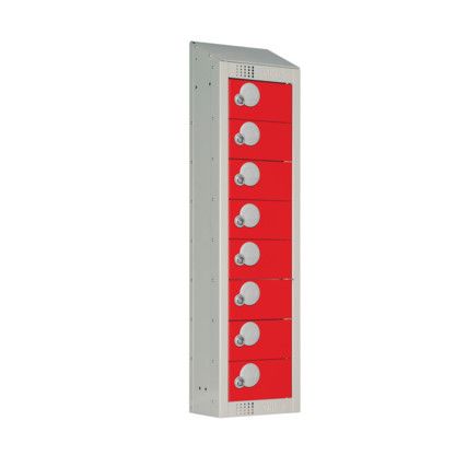 Personal Effects Locker, 8 Doors, Red, 990 x 250 x 160mm, Sloped Top