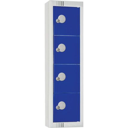 Personal Effects Locker, 4 Doors, Blue, 920 x 250 x 160mm, Sloped Top