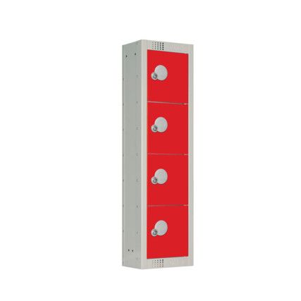 Personal Effects Locker, 4 Doors, Red, 920 x 250 x 160mm, Sloped Top
