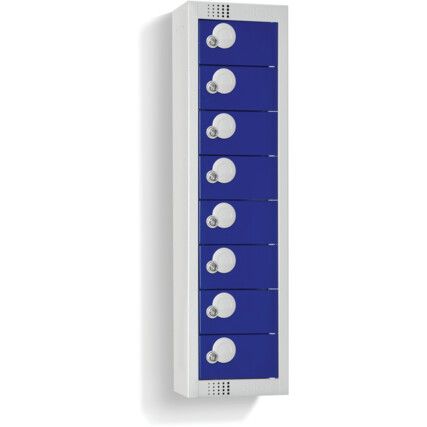 Personal Effects Locker, 8 Doors, Blue, 920 x 250 x 160mm, Sloped Top