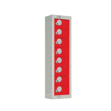 Personal Effects Locker, 8 Doors, Red, 920 x 250 x 160mm, Sloped Top