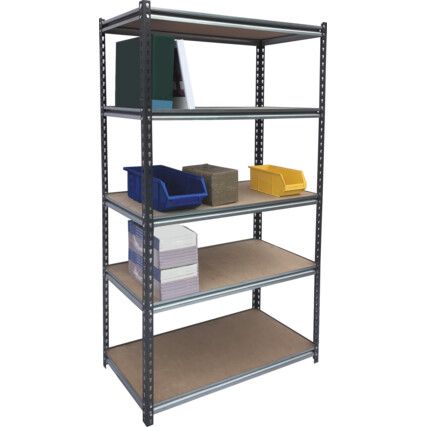 Standard Duty Shelving, 5 Shelves, 175kg Shelf Capacity, 1800mm x 1000mm x 400mm, Grey