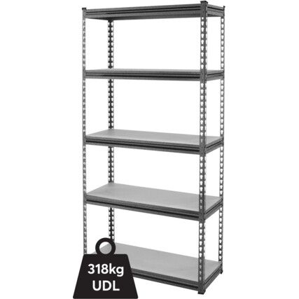 Standard Duty Shelving, 5 Shelves, 380kg Shelf Capacity, 1830mm x 915mm x 460mm, Grey