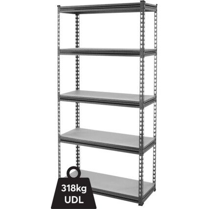 Standard Duty Shelving, 5 Shelves, 380kg Shelf Capacity, 1830mm x 1230mm x 610mm, Grey