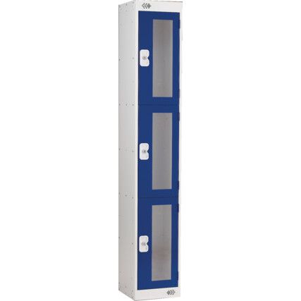 Vision Panel Locker, 3 Doors, Blue, 1800 x 300 x 300mm