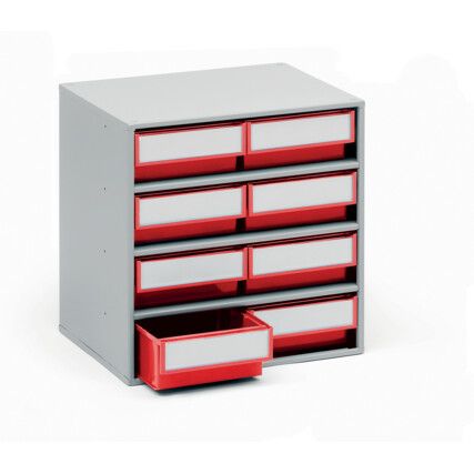 Storage Cabinets, Polypropylene, Grey/Red, 400x300x395mm, 8 Drawers