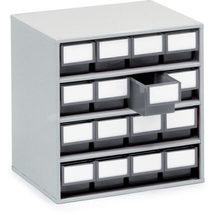 Storage Cabinets, Polypropylene, Grey, 400x300x395mm, 16 Drawers